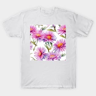 Watercolor Wildflower New England Aster Pattern 2 T-Shirt